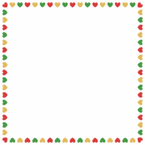 クリスマスカラーのハートの正方形フレーム素材のフリーイラスト Clip art of christmas heart square frame