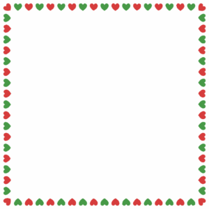 クリスマスカラーのハートの正方形フレーム素材のフリーイラスト Clip art of christmas heart square frame
