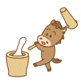 餅つきするウマのイラスト