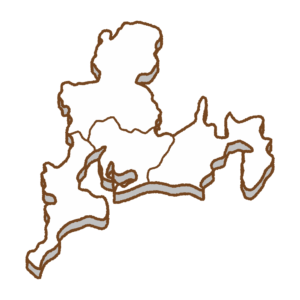 県境のある東海地方の地図のフリーイラスト Clip art of tokai map (prefectural border)