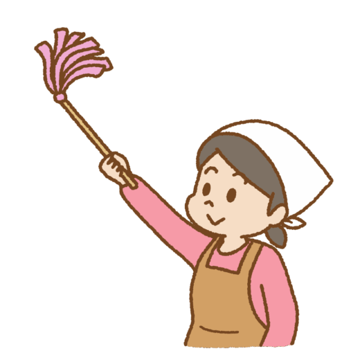はたきをかける人のイラスト