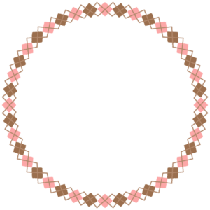 バレンタインカラーのアーガイル柄の丸フレーム素材のフリーイラスト Clip art of valentine argyle circle frame