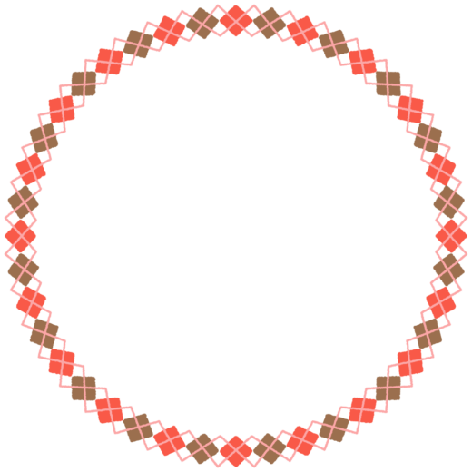 バレンタインカラーのアーガイル柄の丸フレーム素材