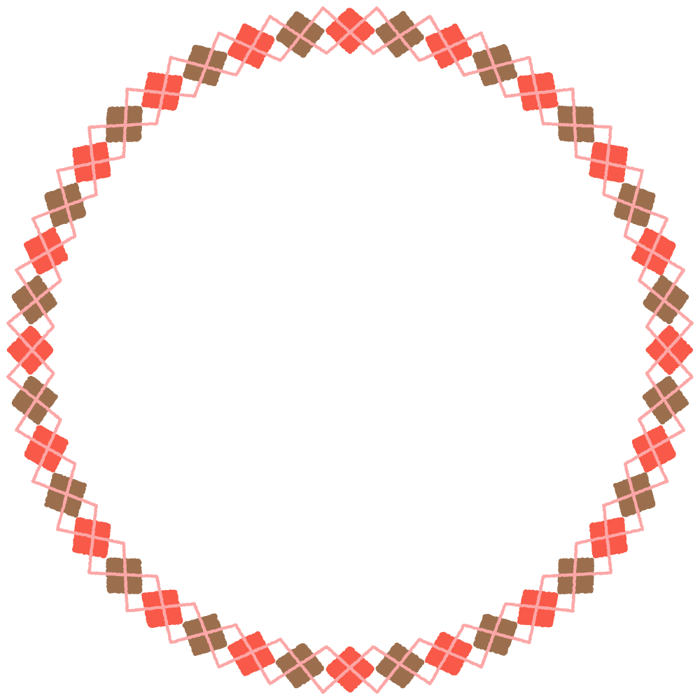 バレンタインカラーのアーガイル柄の丸フレーム素材のフリーイラスト Clip art of valentine argyle circle frame