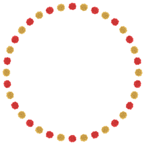 クリスマスカラーのお花紙の正方形フレーム素材のフリーイラスト Clip art of christmas ohanagami circle frame