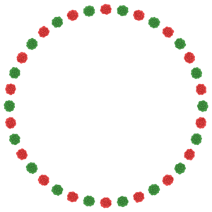 クリスマスカラーのお花紙の正方形フレーム素材のフリーイラスト Clip art of christmas ohanagami circle frame