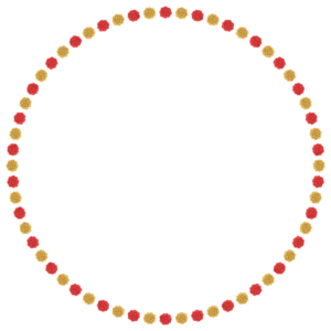 クリスマスカラーのお花紙の正方形フレーム素材のフリーイラスト Clip art of christmas ohanagami circle frame