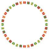 クリスマスカラーのプレゼントの丸フレーム素材のフリーイラスト Clip art of christmas present-box circle frame