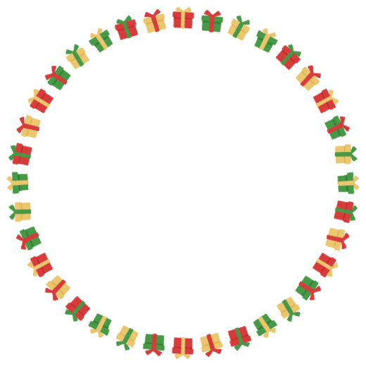 クリスマスカラーのプレゼントの丸フレーム素材