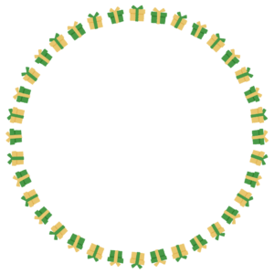 クリスマスカラーのプレゼントの丸フレーム素材のフリーイラスト Clip art of christmas present-box circle frame