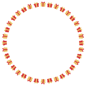 クリスマスカラーのプレゼントの丸フレーム素材のフリーイラスト Clip art of christmas present-box circle frame