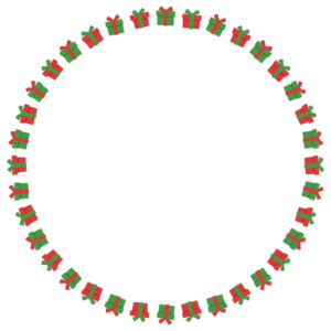 クリスマスカラーのプレゼントの丸フレーム素材のフリーイラスト Clip art of christmas present-box circle frame