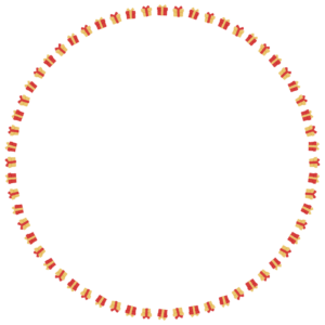 クリスマスカラーのプレゼントの丸フレーム素材のフリーイラスト Clip art of christmas present-box circle frame