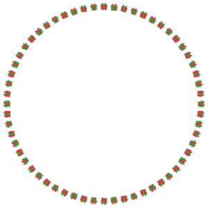 クリスマスカラーのプレゼントの丸フレーム素材のフリーイラスト Clip art of christmas present-box circle frame