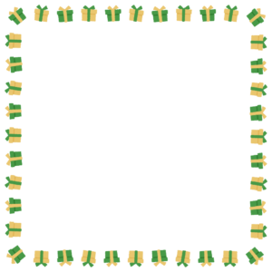 クリスマスカラーのプレゼントの正方形フレーム素材のフリーイラスト Clip art of christmas present-box square frame