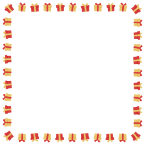 クリスマスカラーのプレゼントの正方形フレーム素材のフリーイラスト Clip art of christmas present-box square frame