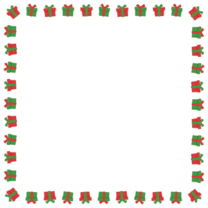 クリスマスカラーのプレゼントの正方形フレーム素材のフリーイラスト Clip art of christmas present-box square frame