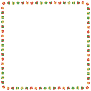 クリスマスカラーのプレゼントの正方形フレーム素材のフリーイラスト Clip art of christmas present-box square frame