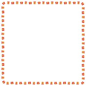 クリスマスカラーのプレゼントの正方形フレーム素材のフリーイラスト Clip art of christmas present-box square frame