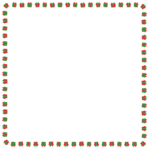 クリスマスカラーのプレゼントの正方形フレーム素材のフリーイラスト Clip art of christmas present-box square frame