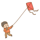 凧揚げのフリーイラスト Clip art of takoage kids