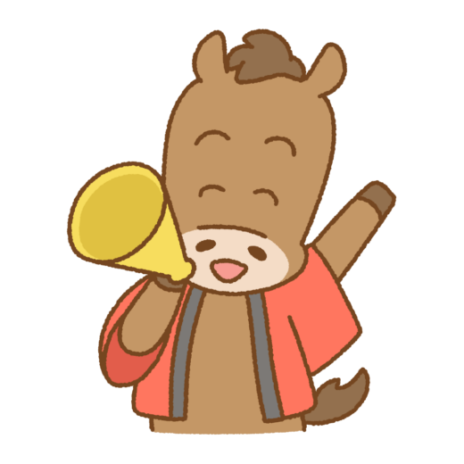 はっぴを着て呼び込みするウマのイラスト
