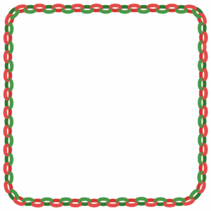 クリスマスカラーの輪飾りの正方形フレーム素材のフリーイラスト Clip art of christmas wakazari square frame