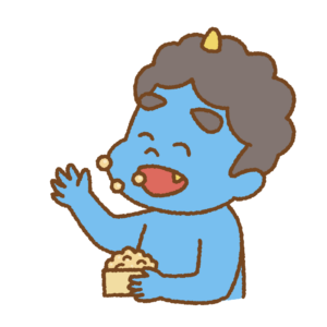 福豆を食べてしまう子オニのフリーイラスト Clip art of kooni eats fukumame