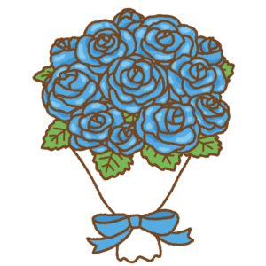 青いバラの花束のフリーイラスト Clip art of blue-rose-bouquet