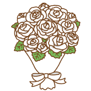 白いバラの花束のフリーイラスト Clip art of white-rose-bouquet