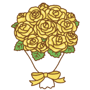 黄色いバラの花束のフリーイラスト Clip art of yellow-rose-bouquet