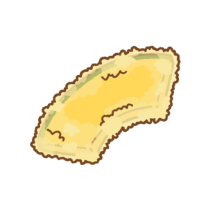 カボチャの天ぷらのフリーイラスト Clip art of pumpkin-tempura