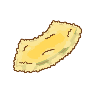 カボチャの天ぷらのフリーイラスト Clip art of pumpkin-tempura